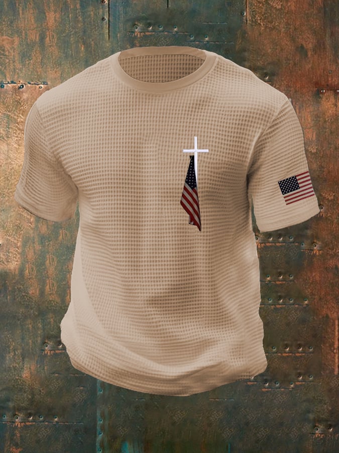 Men'S Flag And Cross Waffle T-shirt