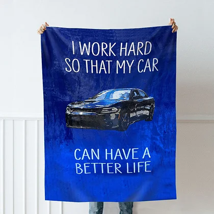 Custom Picture Car Blanket Minimalistic Print Gift for Family "I Work Hard"
