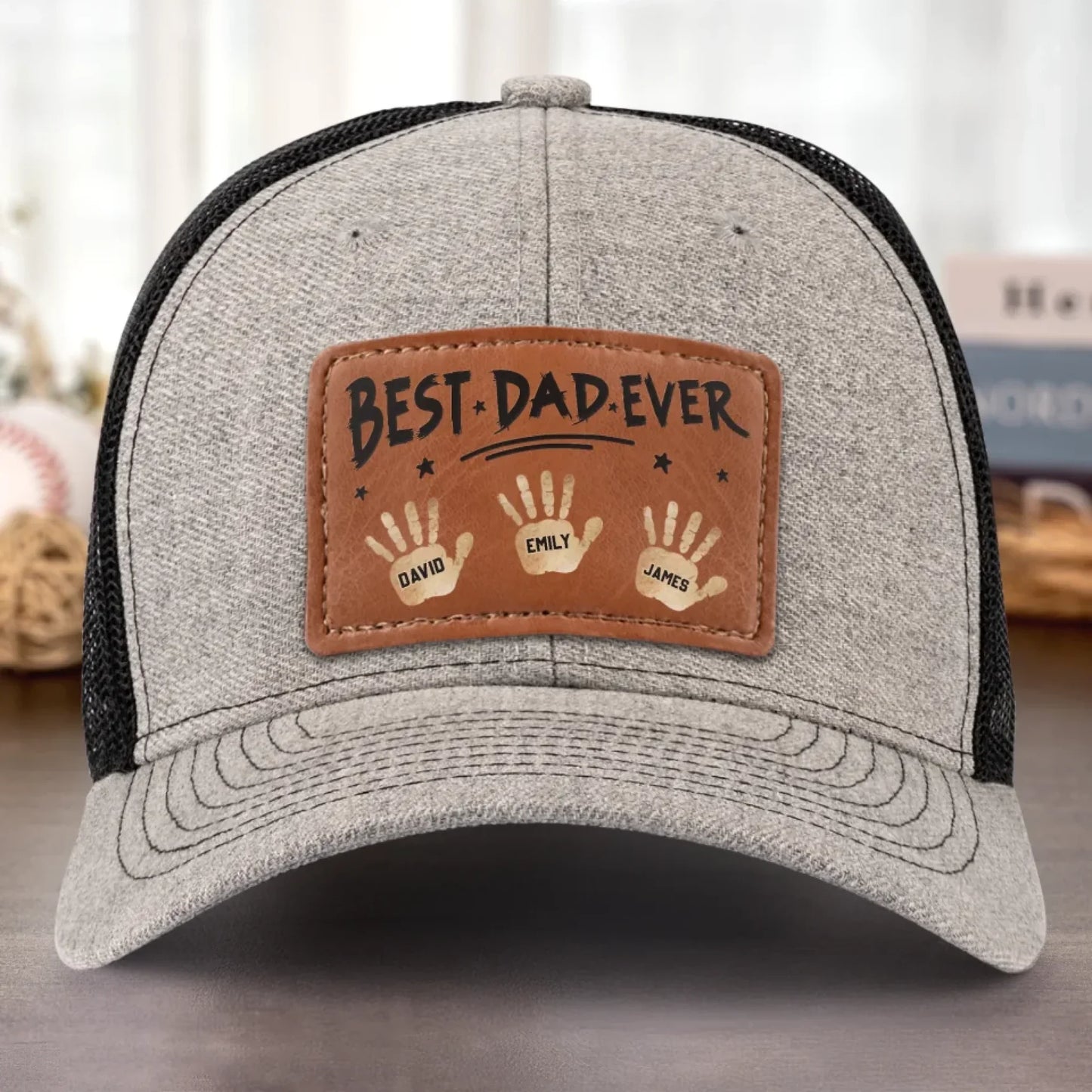 Best Dad Ever, Stamped With Love - Family Personalized Custom Leather Patch Hat - Father's Day, Gift For Dad, Grandpa