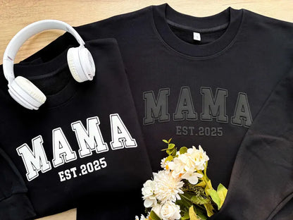 Mama Sweatshirt with Puff Lettering, Personalized Kid Names on Sleeve, Mama Sweater, Cute Gift for Mama