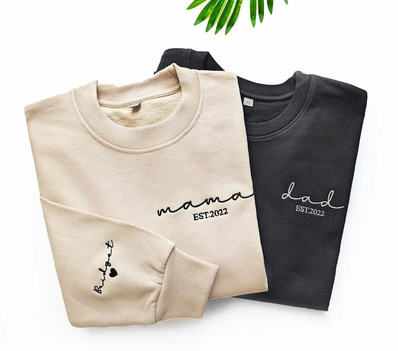 Custom Mom Sweatshirt and Hoodie, Embroidered Name on Sleeve, Best Gift for Mom