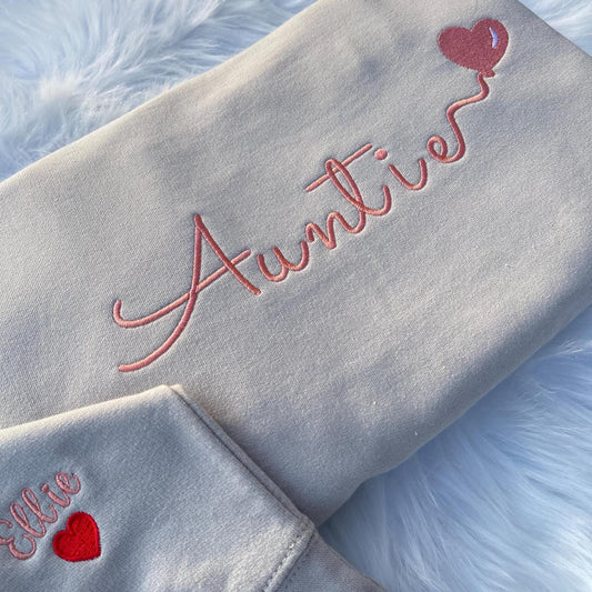 Custom Embroidered Mama Sweatshirt with Kids Name on Sleeve