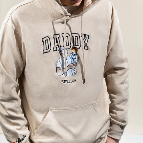 Personalized Daddy & Me Sweatshirt - Custom Photo Embroidery with Year & Nickname - Gift For Daddy
