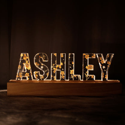 Custom Flower Printed LED Night Light, Birth Month Flower, Custom Name, Gift For Her