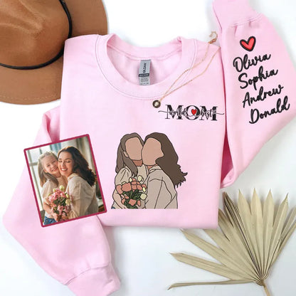 Custom Embroidered Mom Sweatshirt with Personalized Photo & Kids Names, Unique Mother’s Day Gift, Best Mom Ever Hoodie
