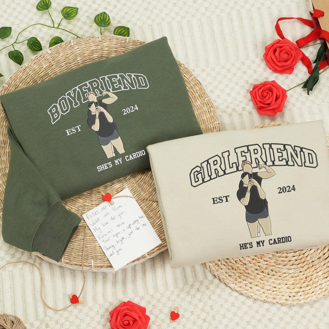 Loversdovey Personalized Embroidered Photo Couple Boyfriend and Girlfriend Matching Sweatshirts