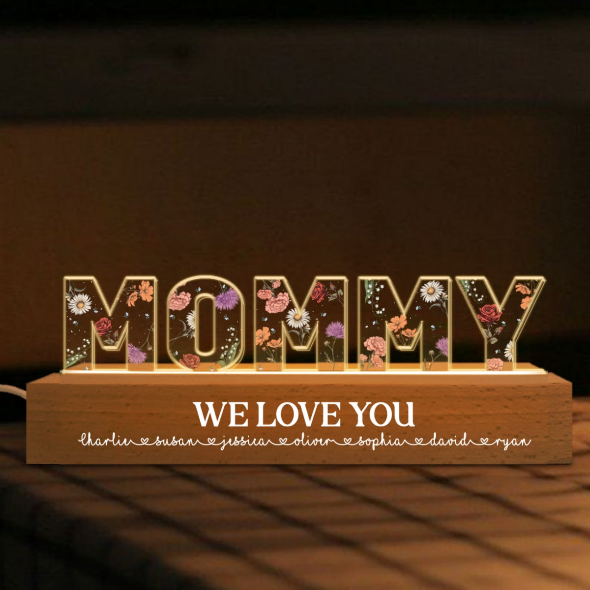 Birth Month Flower Custom LED Night Light, Birthday Gift, Anniversary Gift For Mom, For Wife, For Her