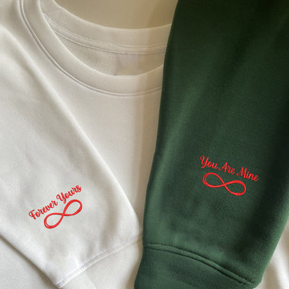 Heart and Puzzle with Roman Numeral Embroidered Matching Couple Sweatshirt