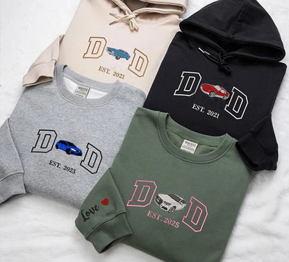 Custom Embroidered DAD Car Photo Sweatshirt For Dad, Father's Day Gifts For Dad, Car Lover Gift