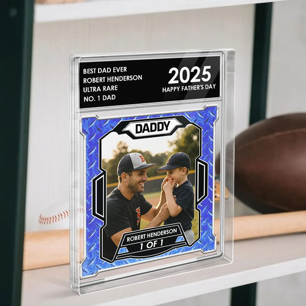Custom Photo No. 1 Dad Trading Card Style Personalized Acrylic Block Plaque