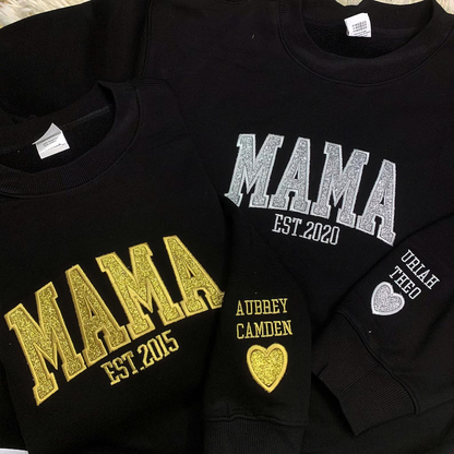 Custom Applique Glitter Embroidery Mom Sweatshirt - Mother's Day Gift
