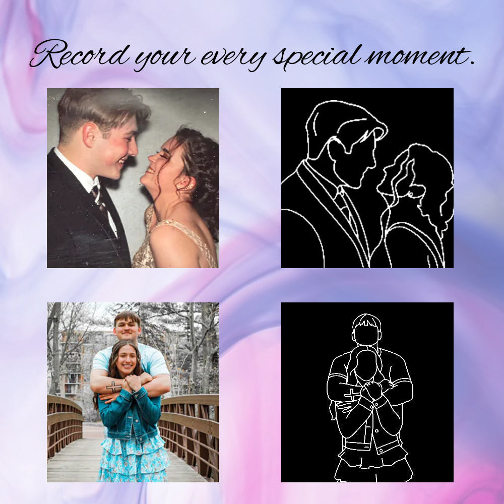 Custom Outline Embroidered Portrait from Photo-Matching Couple Hoodie