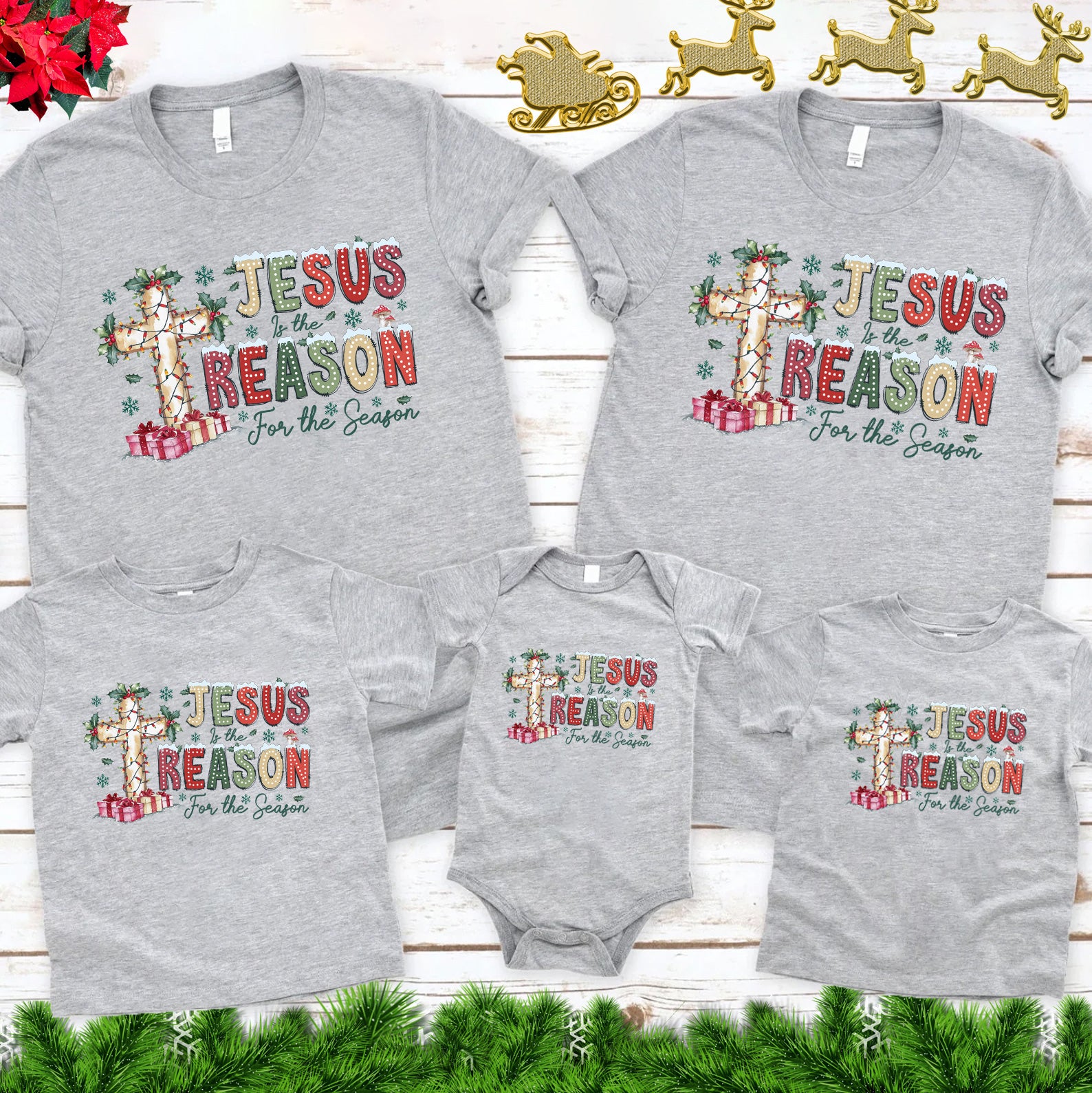 Personalized Jesus Cross Christmas Family Matching Shirts