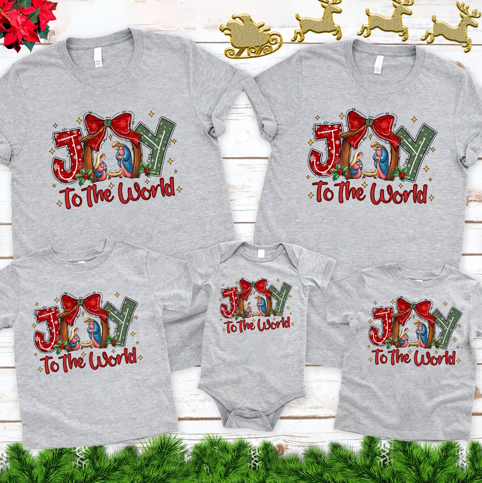 Personalized Jesus Joy To The world Christmas Family Matching Shirts