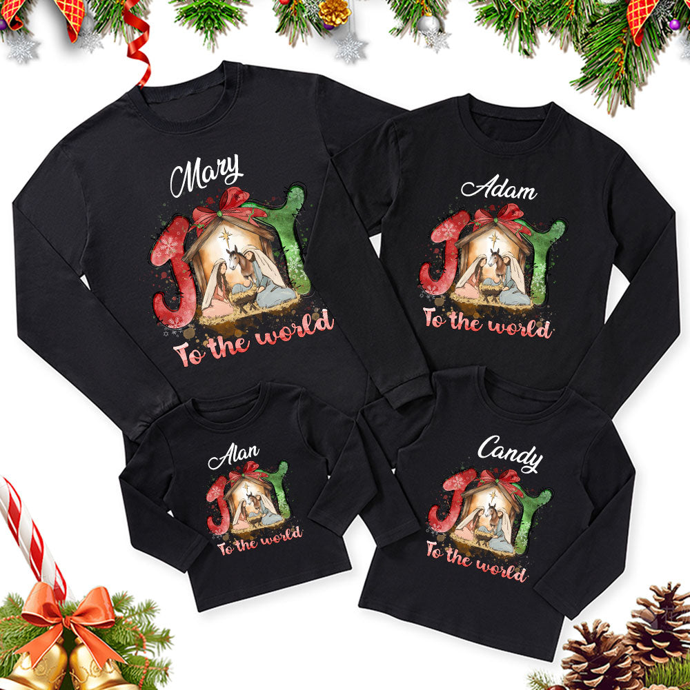 Personalized Joy To The World Christmas Family Matching Long Sleeve T-Shirt