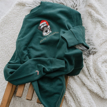 Custom Embroidered Christmas Custom Embroidered Sweatshirt With Pet Portrait