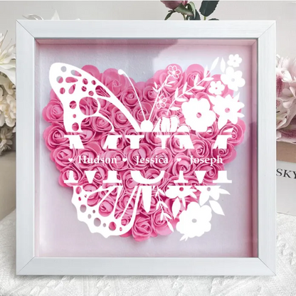 Personalized Butterfly Version Flower Shadow Box - Gift For Mom Custom Children Names