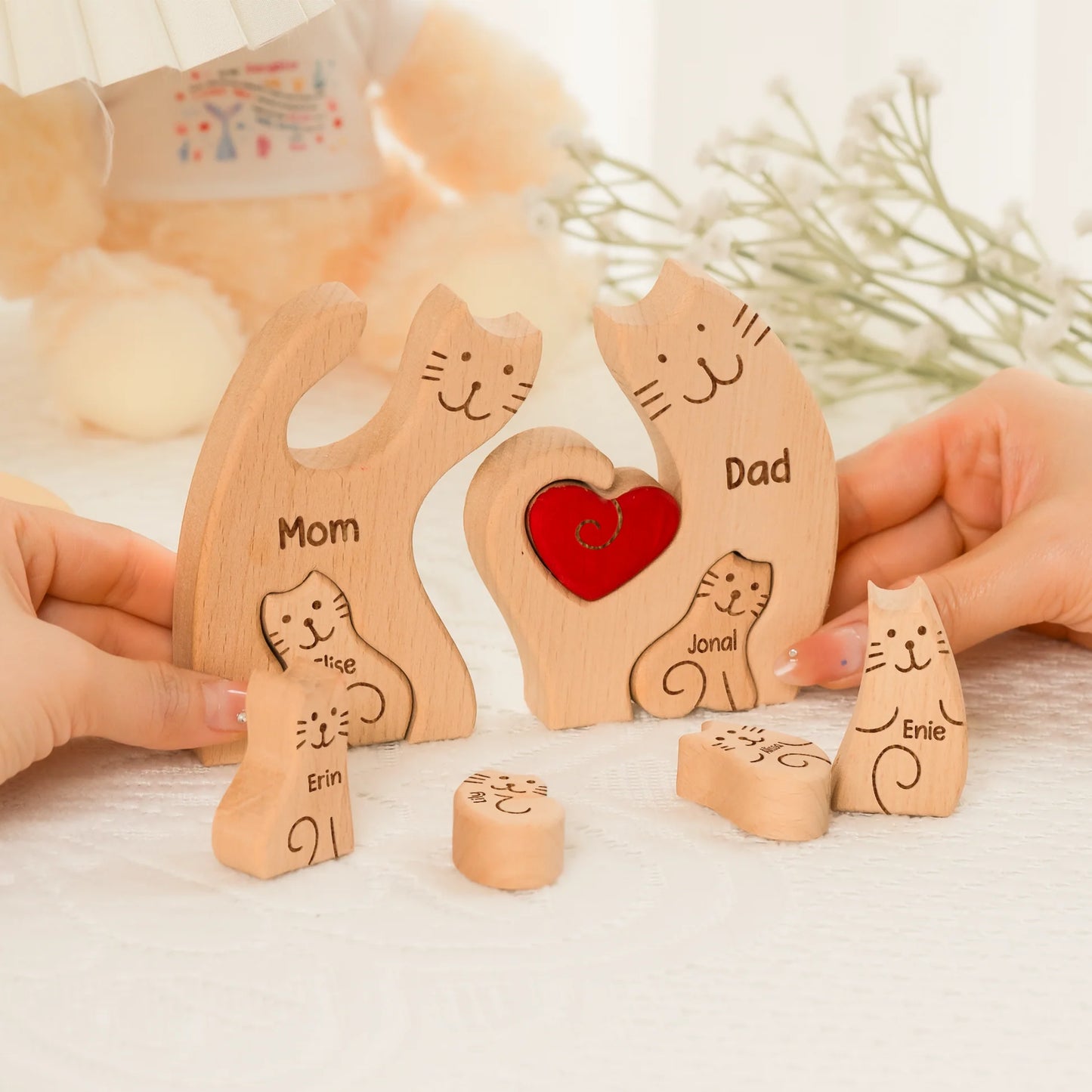 Cat Family - Personalized Wooden Cat Family Puzzle