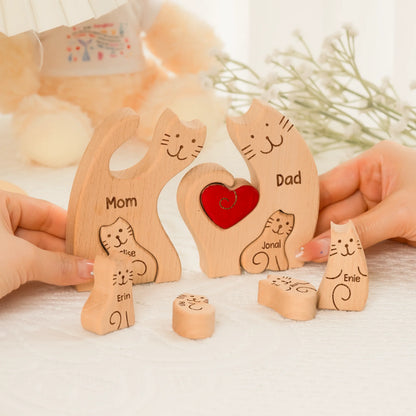 Cat Family - Personalized Wooden Cat Family Puzzle