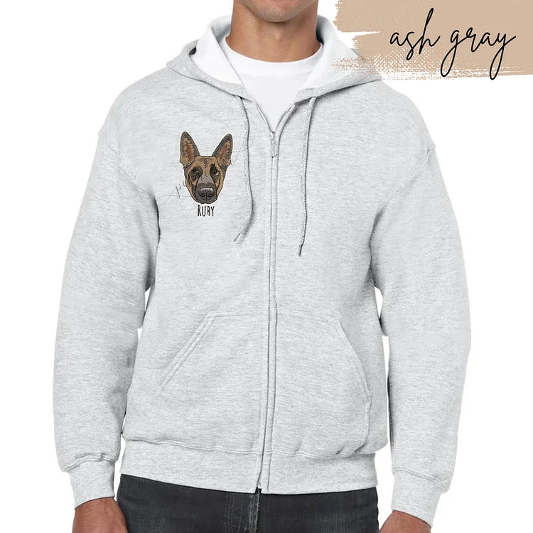 Custom Embroidered Pet Portrait Hoodie Zip Up Hoodie