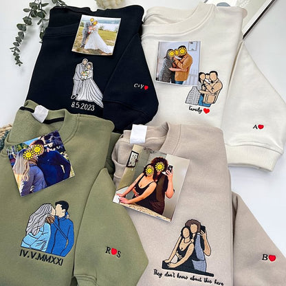 Custom Embroidered Portrait Sweatshirt – Personalized Photo & Roman Numerals