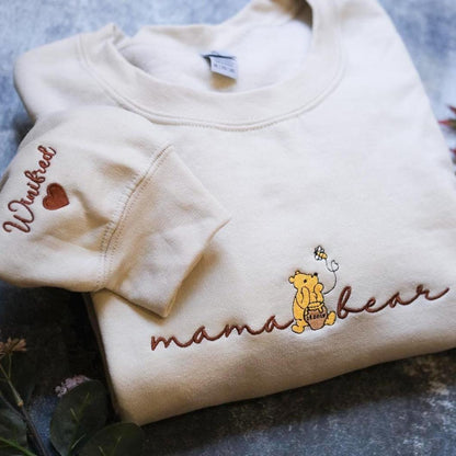 Custom Mama Papa Est EMBROIDERED Winnie the Pooh, Custom Embroidered Pregnancy Announcement, Dad and Mom Sweatshirts
