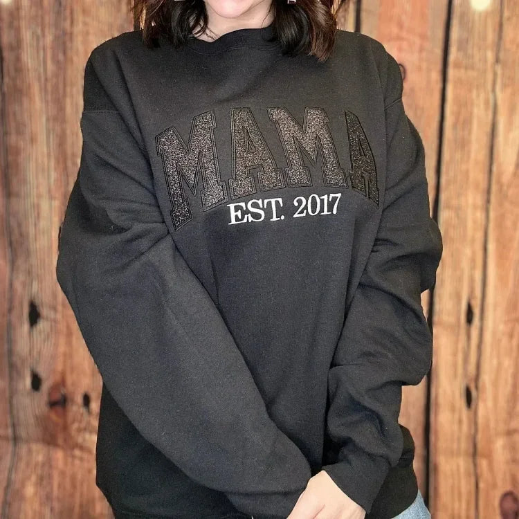 Custom Applique Glitter Embroidery Mom Sweatshirt - Mother's Day Gift