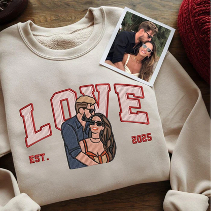 Loversdovey Personalized Embroidered Photo Couple Boyfriend and Girlfriend Matching Sweatshirts