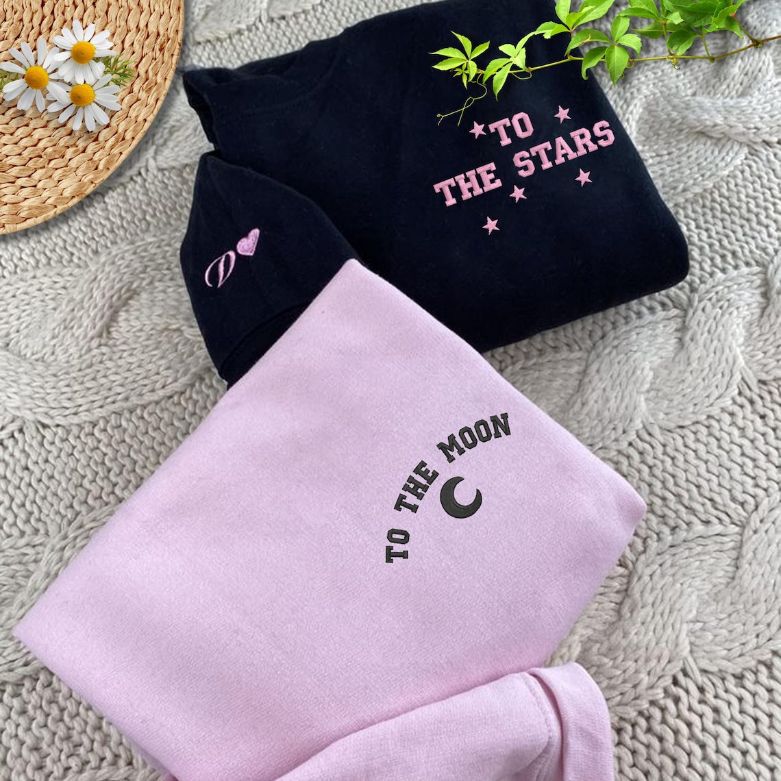 Customizable To The Moon Stars Couples Hoodie