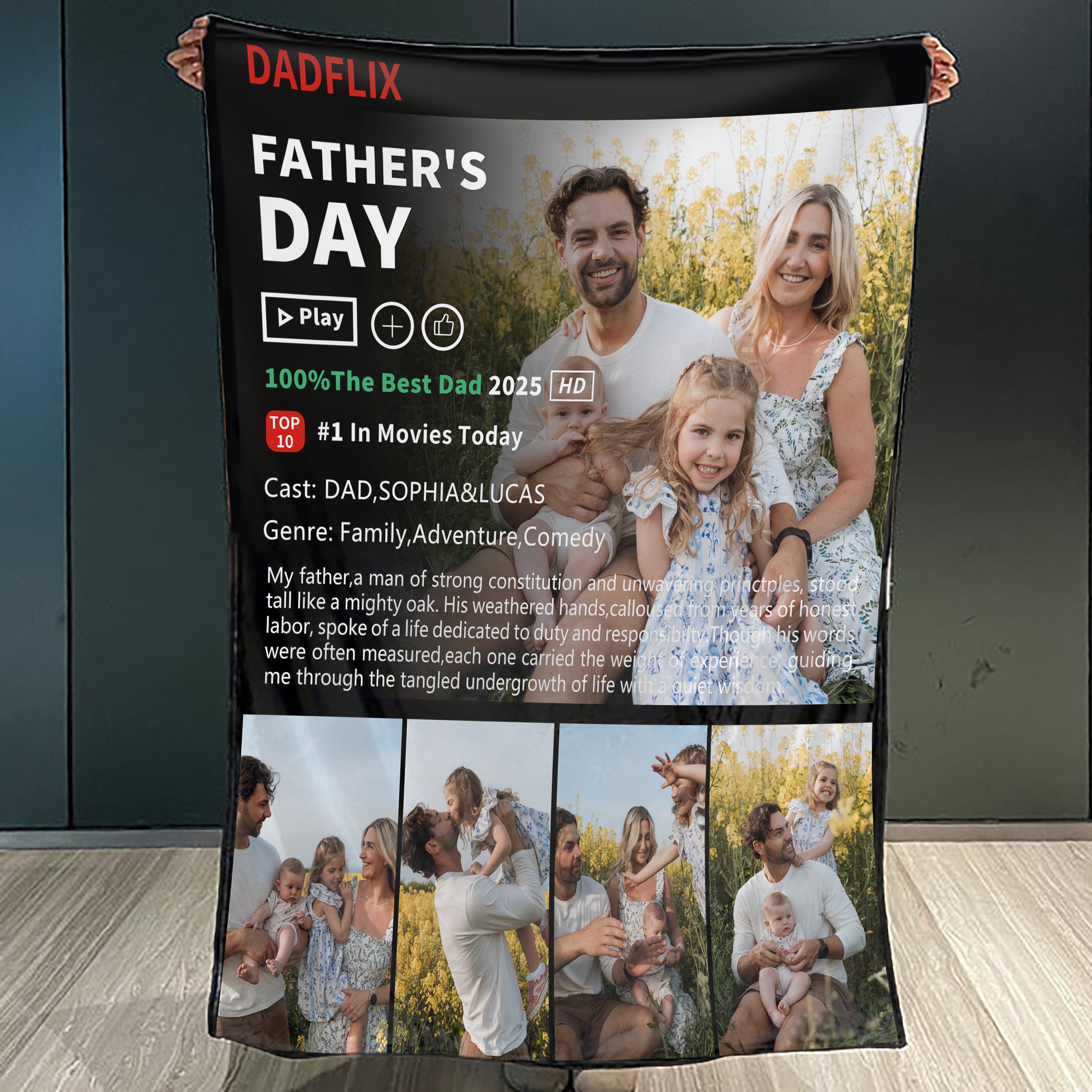 Customized Dadflix Movie Blanket, Movie Photo Collage Blanket, Father's Day Gift For Dad