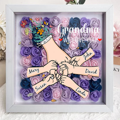 Family Love Blooms Forever – Personalised Mom & Grandma Flower Shadow Box with Names