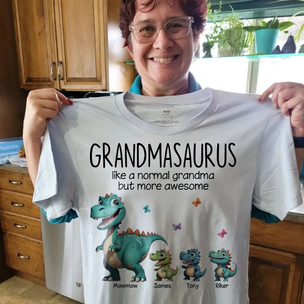 Grandmasaurus And Kids 3D Effect Dinosaurs Personalized Shirt, Mother's Day Gift For Grandma