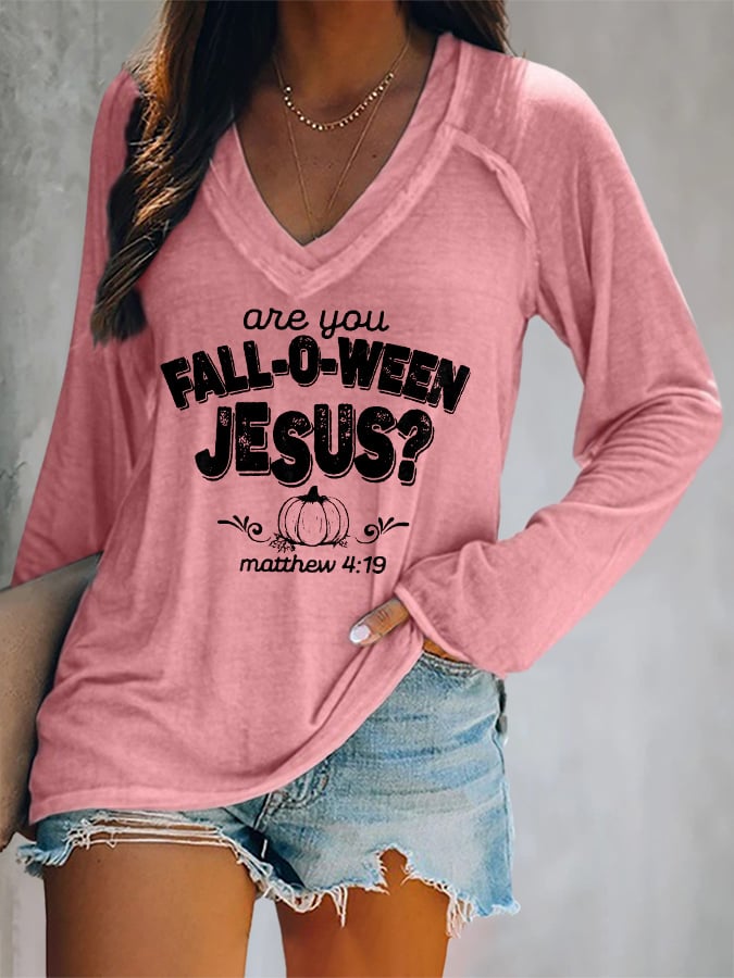 Women's Are You Fall-O-Ween Jesus Print Casual T-Shirt