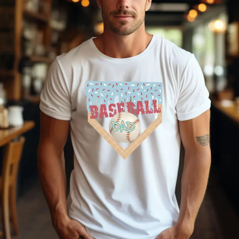 Customized Baseball Ice Cream Drip T-Shirt - Name And Number Printed On The Back - Gift For Dad