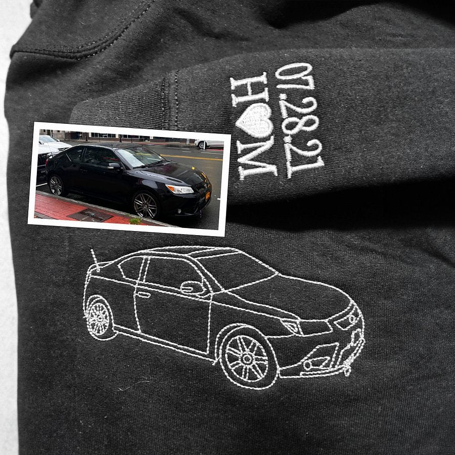 Customized Outline Portrait Car Embroidered Sweatshirt