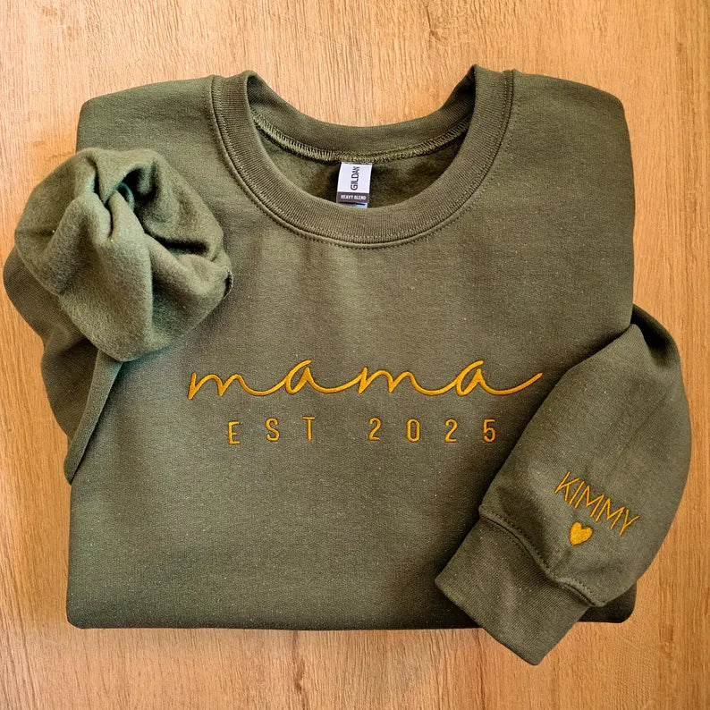 Custom Mom Sweatshirt and Hoodie, Embroidered Name on Sleeve, Best Gift for Mom