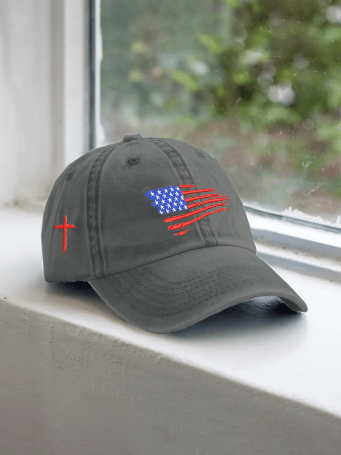 Retro Independence Day Flag Cross Embroidered Baseball Cap