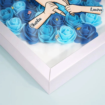Family Love Blooms Forever – Personalised Mom & Grandma Flower Shadow Box with Names