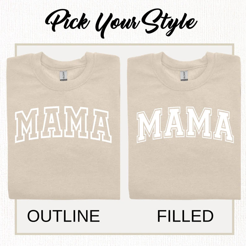 Mama Sweatshirt with Puff Lettering, Personalized Kid Names on Sleeve, Mama Sweater, Cute Gift for Mama