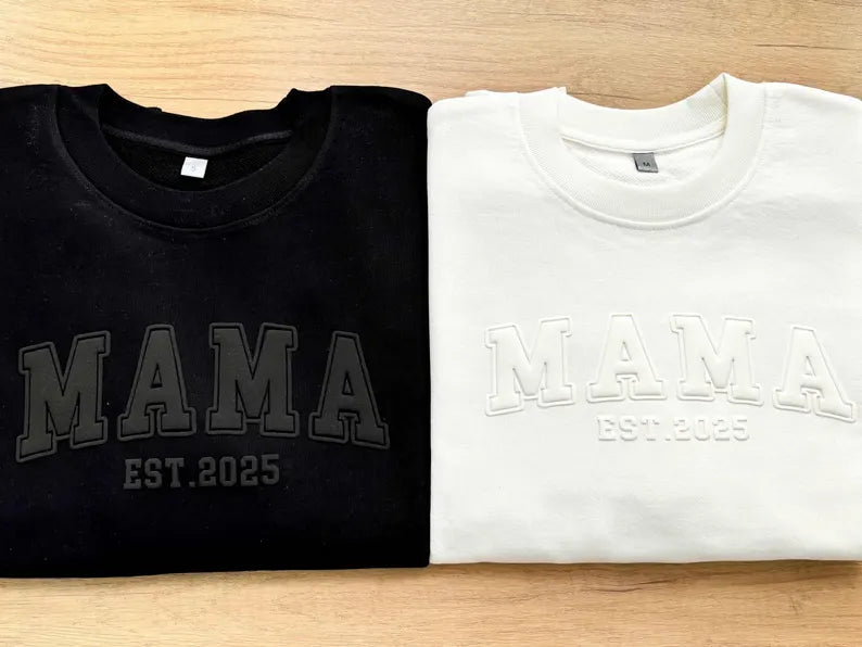 Mama Sweatshirt with Puff Lettering, Personalized Kid Names on Sleeve, Mama Sweater, Cute Gift for Mama