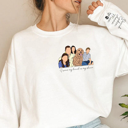 Personalized Hoodie Family Portrait with Custom Names On The Sleeve Perfect Gift for Family