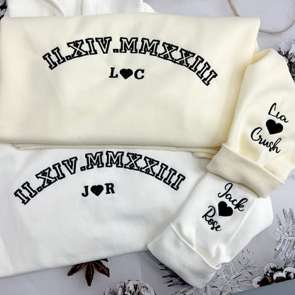 Custom Roman Numeral Embroidered Anniversary Hoodie Sweatshirt, Anniversary Gift