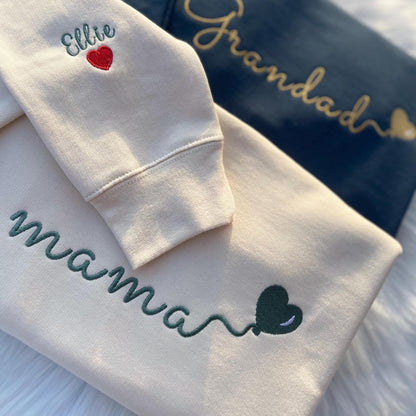 Custom Embroidered Mama Sweatshirt with Kids Name on Sleeve
