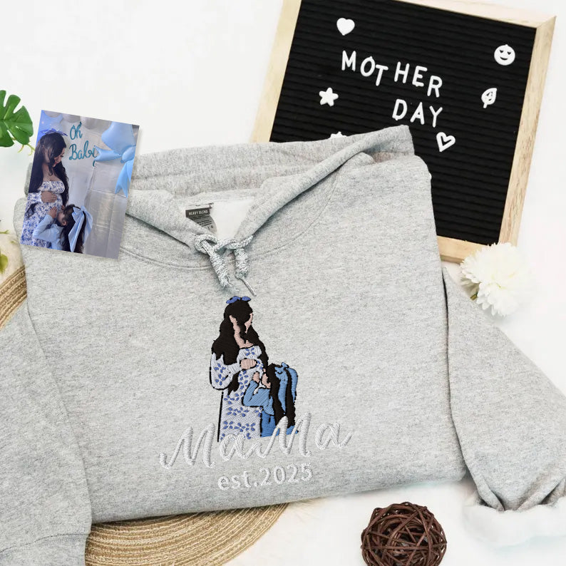 Custom Mama Embroidered Sweatshirt Personalised Mama Portrait Mother's Day