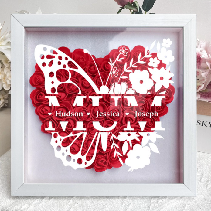 Personalized Butterfly Version Flower Shadow Box - Gift For Mom Custom Children Names