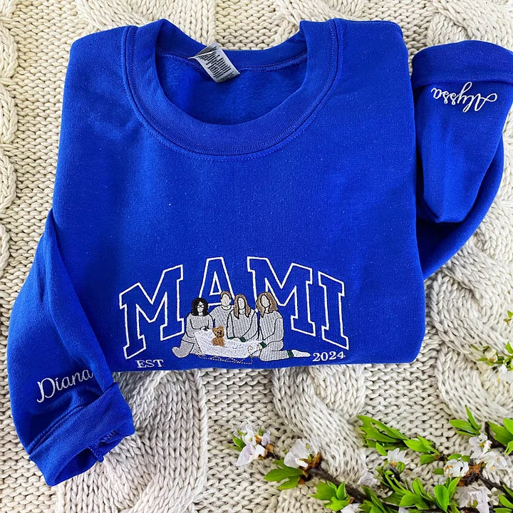 Mom Embroidered Sweatshirt, Custom Portrait From Photo Hoodie