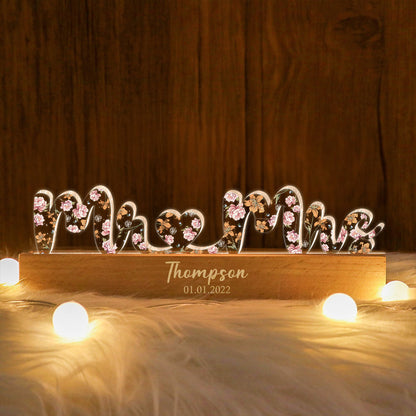 Mr & Mrs Wedding Anniversary Valentine's Day Gift for her & for him, Custom Flower Printed LED Night Light