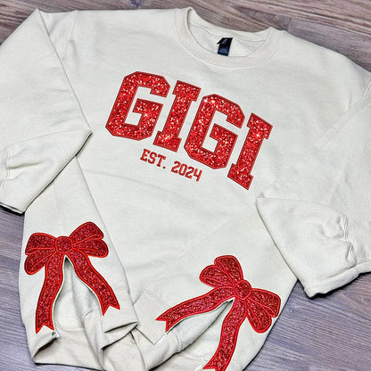 Customized Glitter Bow Embroidered Sweatshirt- Gift For Mom
