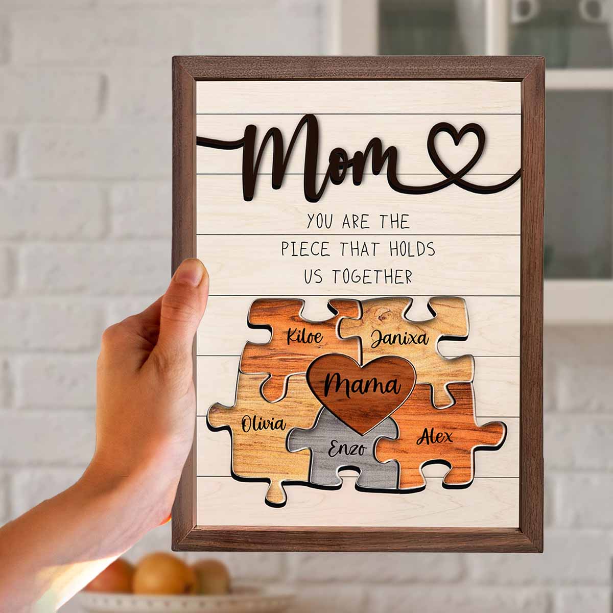 Custom Wooden Keepsake Puzzle Piece For Mom Grandma
