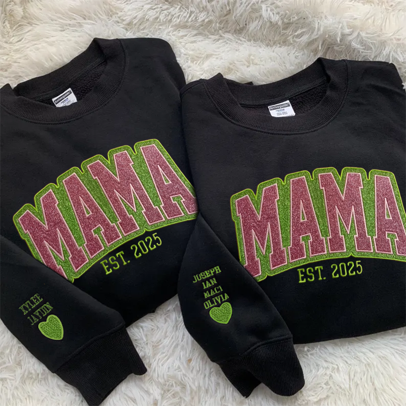 Custom Mama & Year Glitter Applique Embroidered Sweatshirt - Personalized Gift for Mom